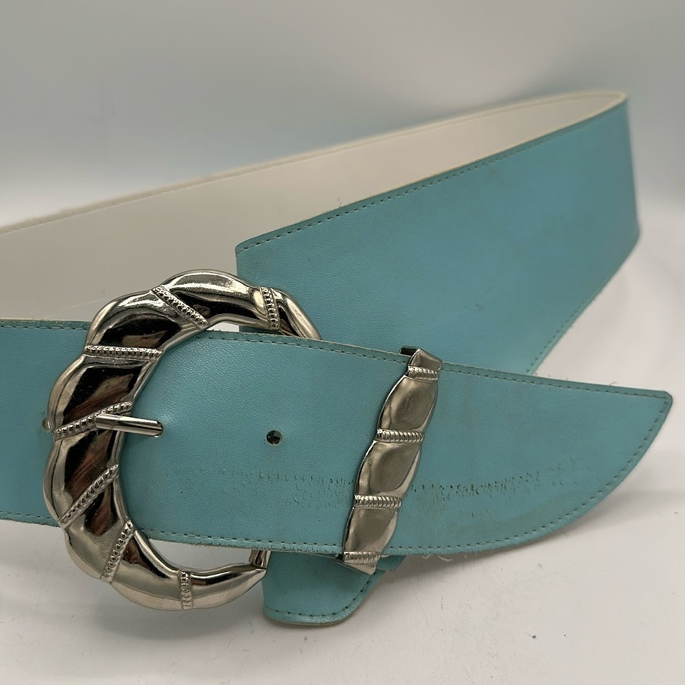 Vintage aqua / turquoise belt with silver-tone hardware
